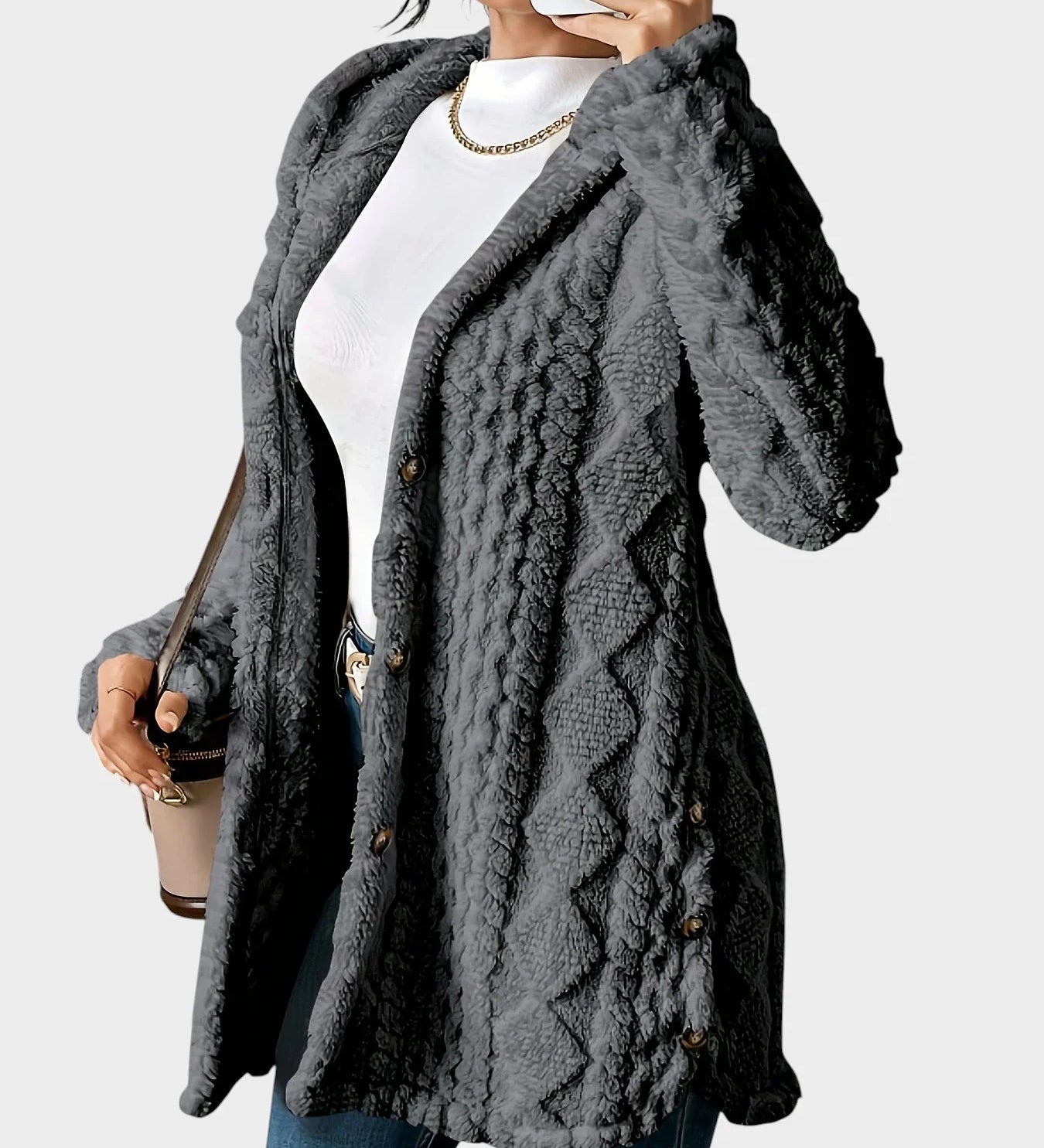 Vesna - Plišast kardigan s kapuco