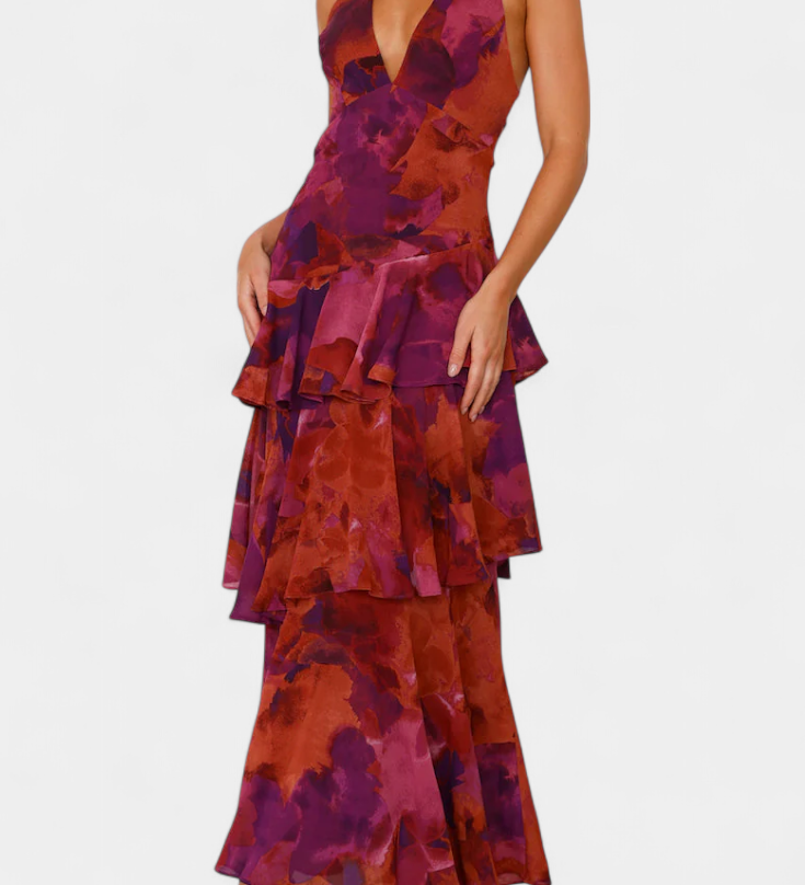 Valentina - Šifon obleka z V-izrezom v elegantni rokavi