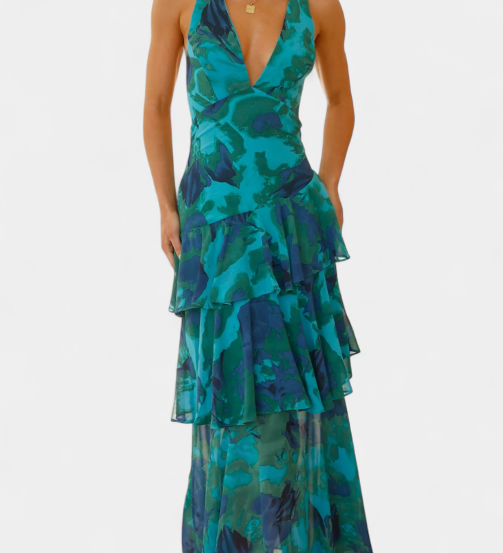 Valentina - Šifon obleka z V-izrezom v elegantni rokavi