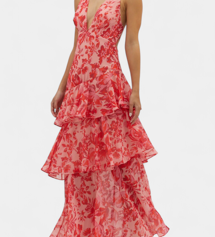 Valentina - Šifon obleka z V-izrezom v elegantni rokavi