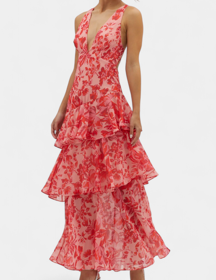 Valentina - Chiffon obleka z V-izrezom in elegantnimi rokavi