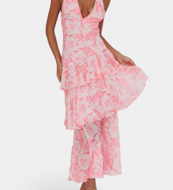 Valentina - Šifon obleka z V-izrezom v elegantni rokavi