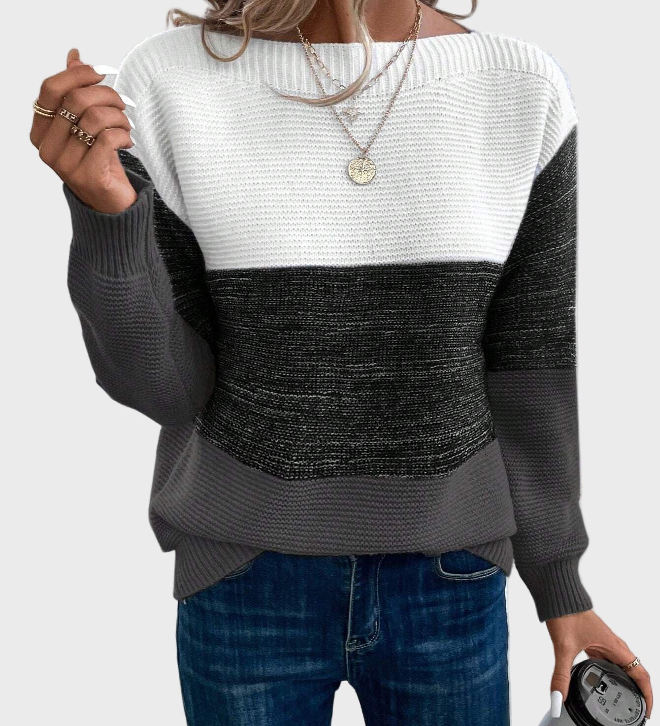 Elegantna tkana pulover z ovratnikom