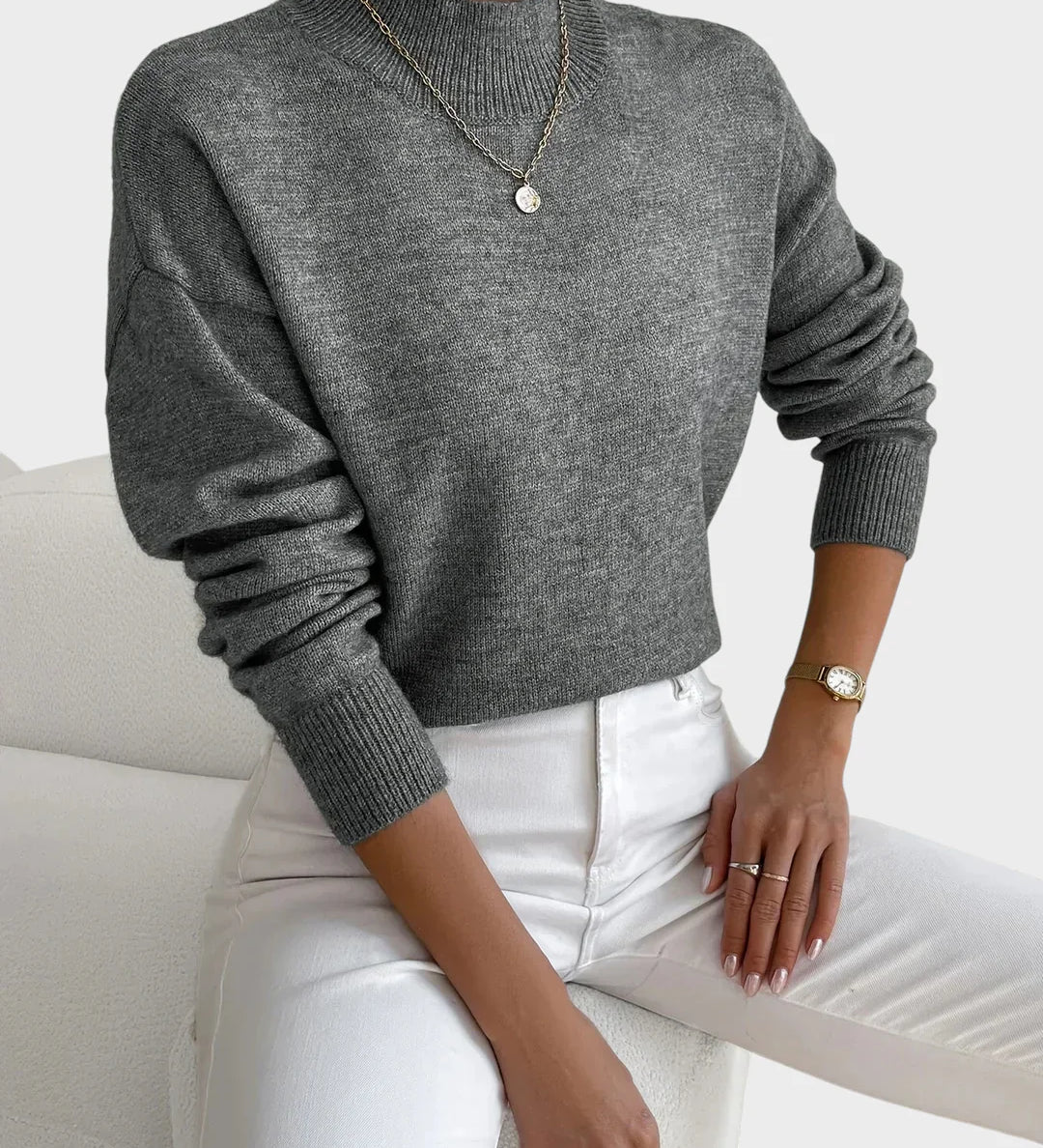 Albina - Klasični Pulover z Visokim Ovratnikom