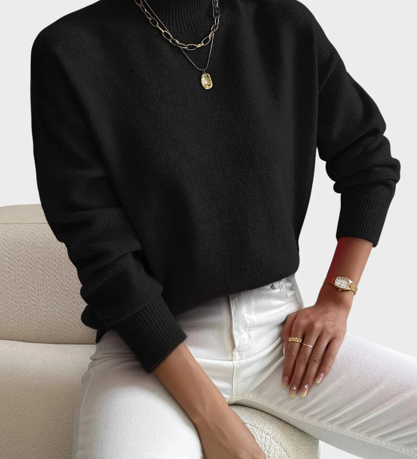 Albina - Klasični Pulover z Visokim Ovratnikom