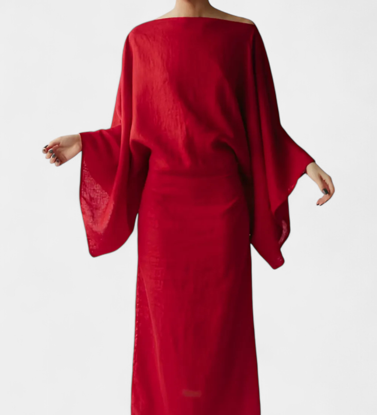 Filipa - Lanena v bombažni kimono obleki s pasom