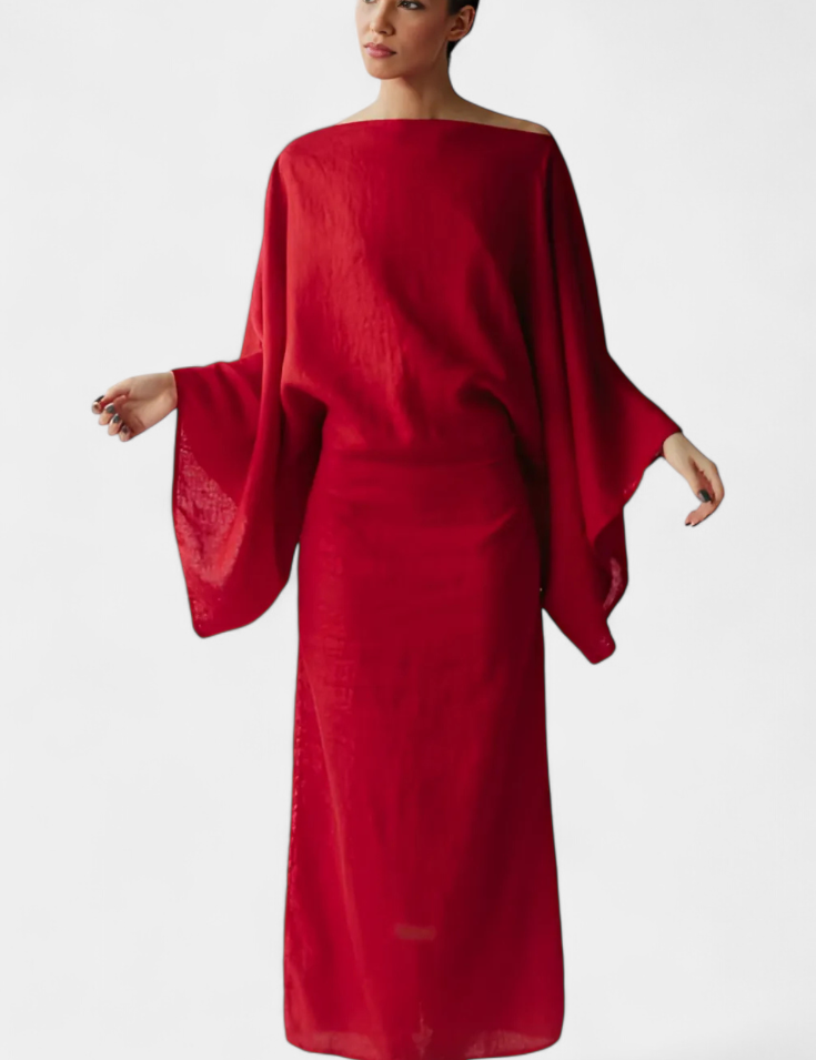 Filipa - Lanena in bombažna kimono obleka s pasom