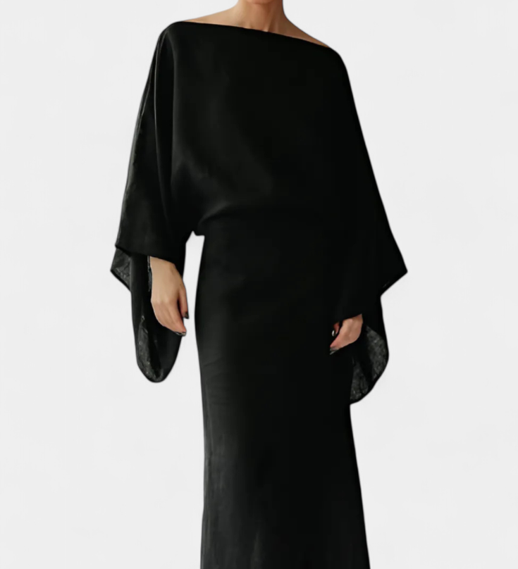 Filipa - Lanena v bombažni kimono obleki s pasom