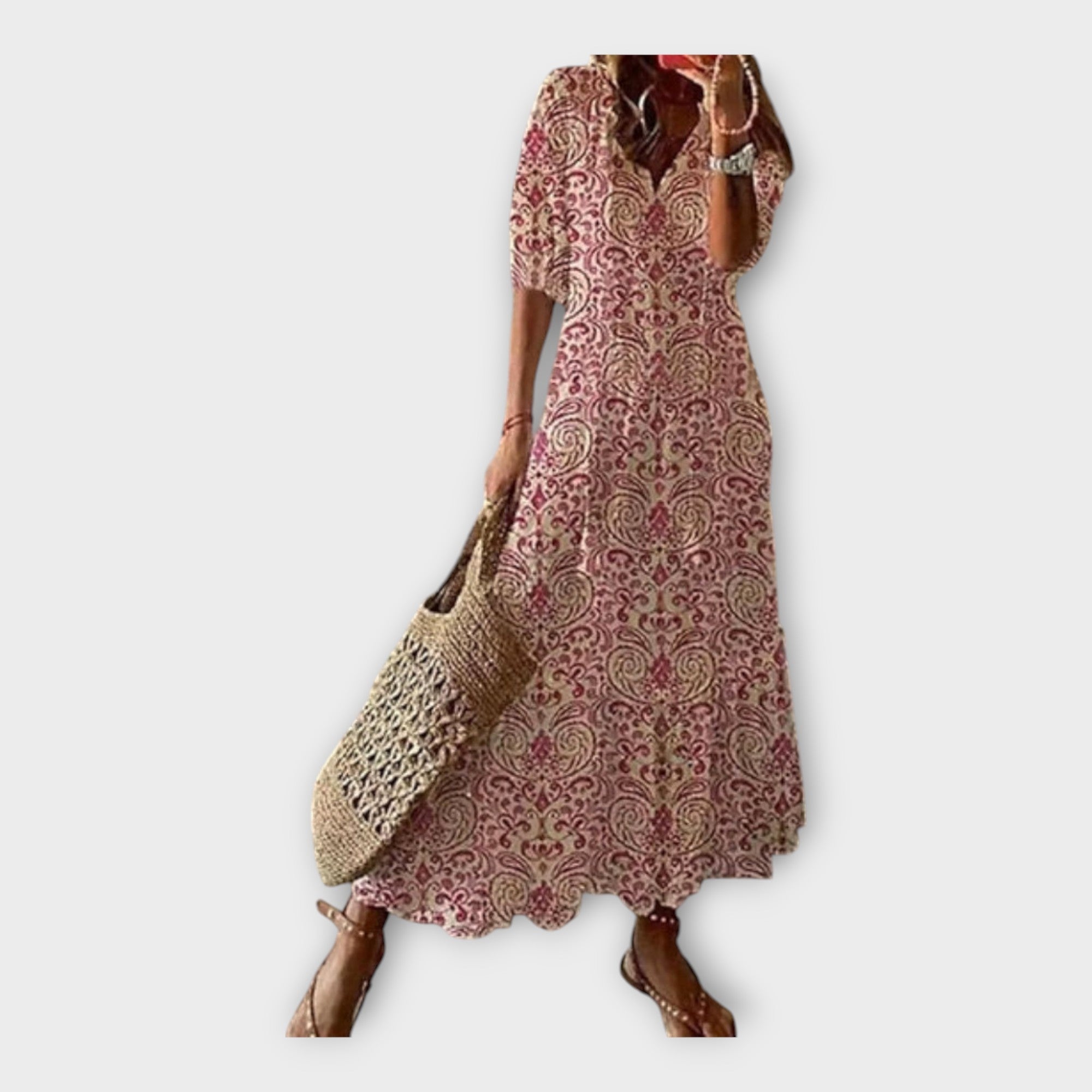 Vintage obleka z vezenjem in V-izrezom